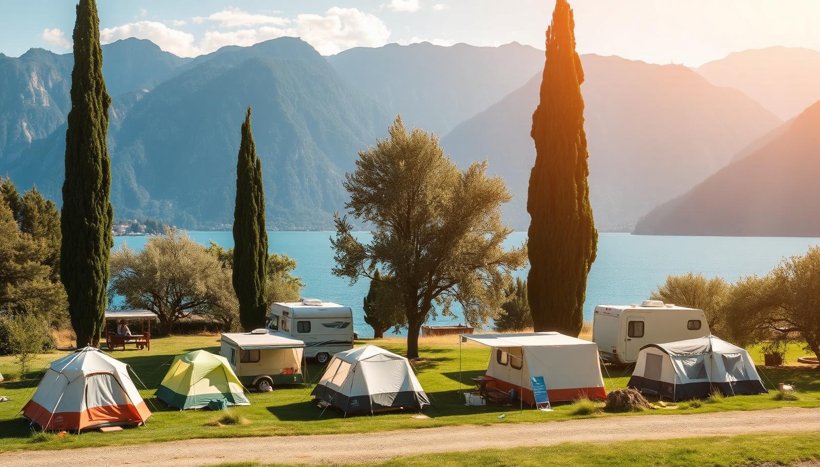 Solig campingplats i Italien